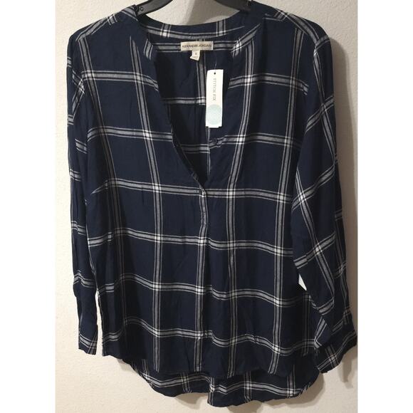 Alexander Jordan Tops - Alexander Jordan Shirt Women's 1X Navy Blue Plaid NWT Feddy Henley Oversized